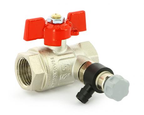 Кран шаровой Uni-Fitt ВВ 1/2" с дренажным вентилем (заглушка 1/4"), бабочка