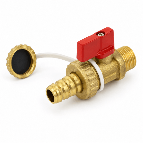 Кран шаровой Uni-Fitt НН 3/8" x 3/4" сливной со штуцером, флажок чёрный металл